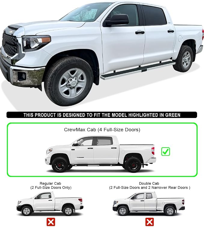 APS (304 Stainless Steel Polished Silver 6 inches) Running Boards Nerf Bars Side Steps Compatible with Toyota Tundra 2007-2021 CrewMax