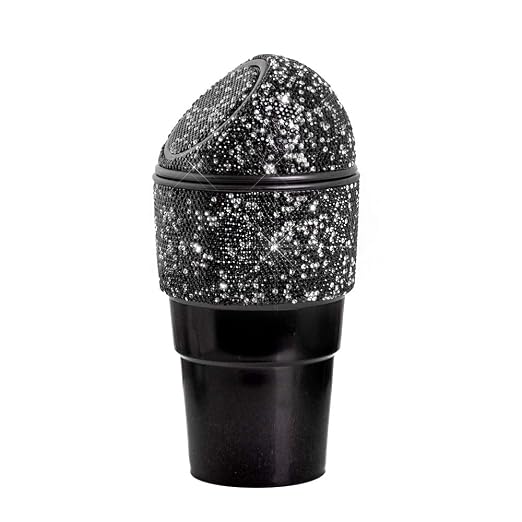 Bling Rhinestone Auto Garbage Can Car Trash Can with Lid Mini Garbage Bin for Automotive Car, Home, Office, Kitchen, Bedroom (C)