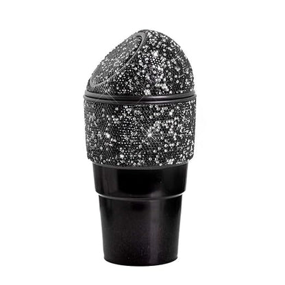 Bling Rhinestone Auto Garbage Can Car Trash Can with Lid Mini Garbage Bin for Automotive Car, Home, Office, Kitchen, Bedroom (C)