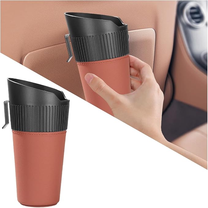 Car Trash Can, Mini Leakproof Vehicle Cup Holder Garbage Container Bin, Portable Automotive Interior Door Trash Storage Organizer Accessories, Universal for Sedan Truck SUV (Orange)