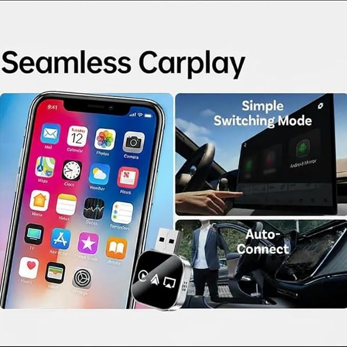 2026 Upgrade 3 in 1 Screen Mirroring for iOS Android Phone,Wired to Wireless Screen Mirroring Carplay Adapter for Car,Mirror Link Auto Adapter with 2.4/5Ghz WiFi & Bluetooth 5.0