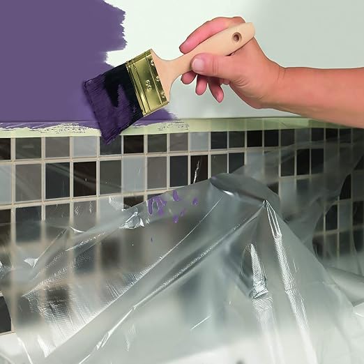 Painters Plastic With Tape, Pre-Taped Masking Film, 5 Rolls Automotive Best Tape and Drape, Paint Adhesive Protective Film Roll for Covering Skirting, Frames, Cars and Auto Body (5 X 65-Feet)