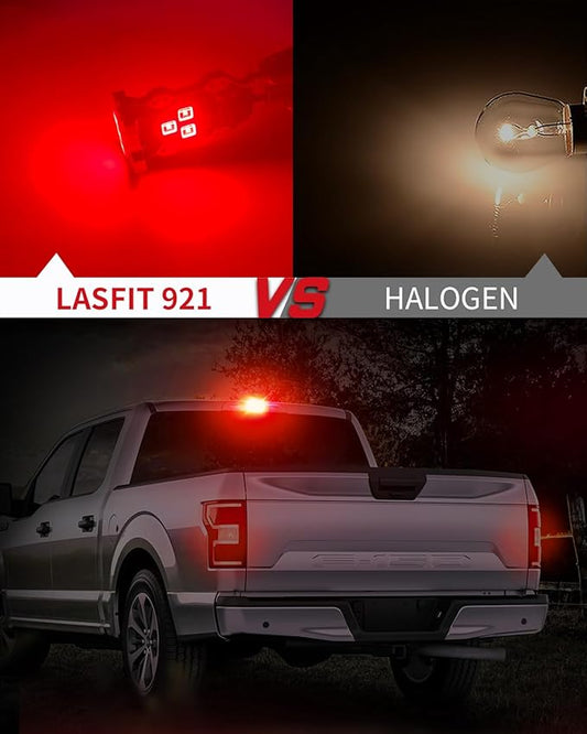 LASFIT 921 LED Bulb Third Brake Center High Mount Stop Light, 912 T15 Red Canbus Error Free 906 904 W16W LED Bulb 3rd Brake Lights For Cars Truck Three Times Brightness, Pack of 2