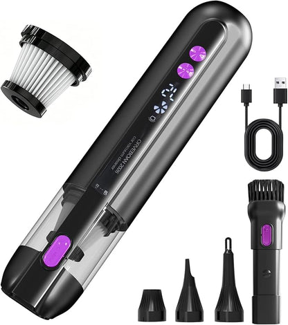 Handheld Cordless Car Vacuum Cleaner 15000Pa, 3-in-1 Portable Vacuum with LED Light,LED Display & Washable HEPA Filter,USB-C Rechargeable, up to 30-Min Runtime for Car, Home, Desk & Pet Hair(black)