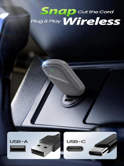 Mini Wireless CarPlay Adapter for Apple iPhone - Wired to Wireless Converter, 5GHz WiFi Zero-Lag Dongle, Stable Auto-Connect, Gold-Plated USB-A/C for All Wired CarPlay Cars 2016+, Plug & Play