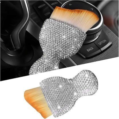 Bling Car Detailing Brush, Crystal Rhinestone Non-Scratch Vehicle Cleaning Dust Brush for Air Vent & Dashboard, Soft Bristles Automotive Interior Cleaning Tool, Universal Fit (White)