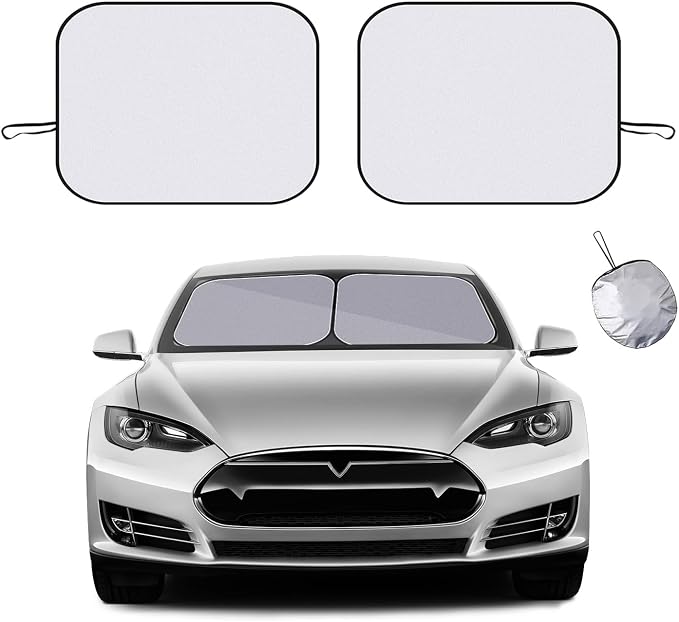 Ziciner 2 PCS Car Windshield Sun Shade, Auto Sun Heat and UV Rays Blocker, 24"×29" Foldable Automotive Front Window Sunshade Protector, Universal Vehicle Interior Accessories (Silver-S)
