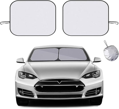 Ziciner 2 PCS Car Windshield Sun Shade, Auto Sun Heat and UV Rays Blocker, 24"×29" Foldable Automotive Front Window Sunshade Protector, Universal Vehicle Interior Accessories (Silver-S)