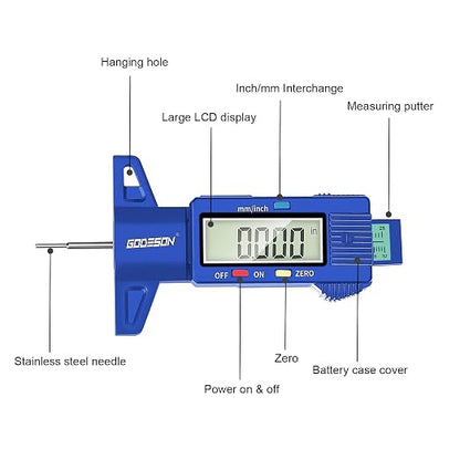 GODESON Tire Tread Depth Gauge, Digital Tire Tread DepthGauge in Inch/MM with Large LCD Display and Tire Tread Depth Measuring Tool for Cars,Trucks,Moto(Blue)