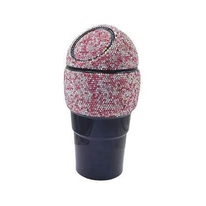 Bling Rhinestone Auto Garbage Can Car Trash Can with Lid Mini Garbage Bin for Automotive Car, Home, Office, Kitchen, Bedroom (Pink)