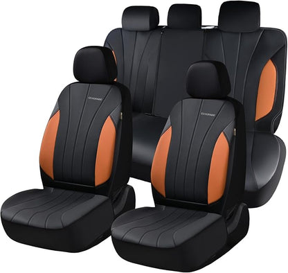 Coverado Car Seat Covers Full Set, 5 Seats Waterproof Nappa Leather Automotive Seat Protectors, Front & Rear Luxury Mesh Seat Covers, All-Weather Universal Fit Most Cars for SUVs, Trucks, Brown&Black