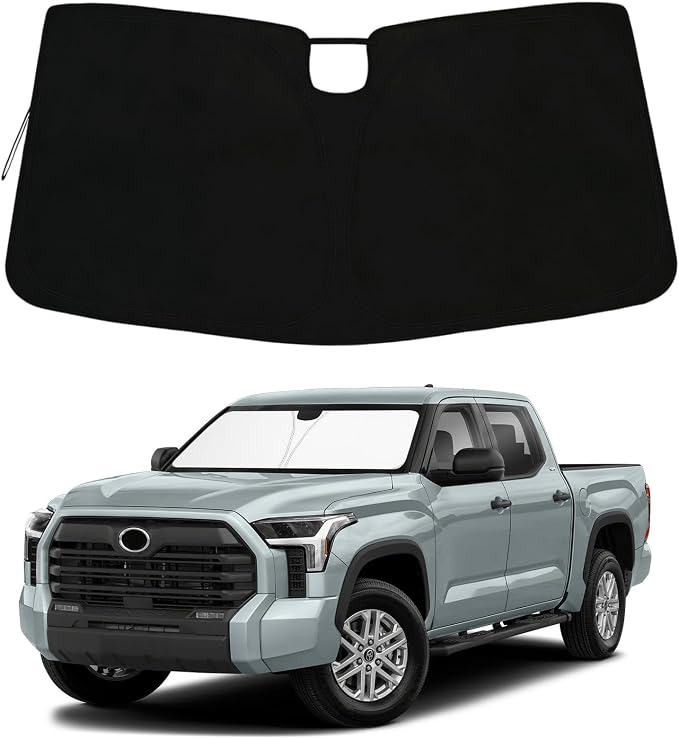 Windshield Sun Shade for 2022-2026 Toyota Tundra| Front Window Shade Sun Visor| 310T Reflective Polyester| UV Heat Insulation Protection| Foldable Sunshade with Storage Pouch| Outdoor Camping