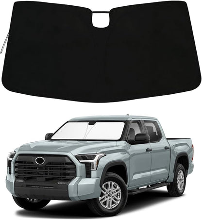 Windshield Sun Shade for 2022-2026 Toyota Tundra| Front Window Shade Sun Visor| 310T Reflective Polyester| UV Heat Insulation Protection| Foldable Sunshade with Storage Pouch| Outdoor Camping