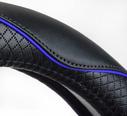 Rueesh Microfiber Leather Steering Wheel Cover Anti-Slip Matte Finish Auto Car Wheel Cover Universal 15 Inch Wheel Cover for Car Embossing Pattern Blue Line