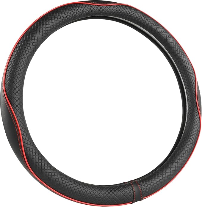 West Llama Microfiber Leather Car Steering Wheel Cover for Honda Accord Civic CR-V HR-V Pilot Fit Passport Odyssey,Sport Style,14.5-15 inch (Black+Red Line-Standrad Size)