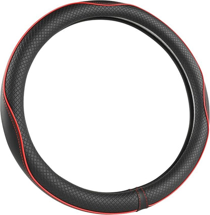 West Llama Microfiber Leather Car Steering Wheel Cover for Honda Accord Civic CR-V HR-V Pilot Fit Passport Odyssey,Sport Style,14.5-15 inch (Black+Red Line-Standrad Size)