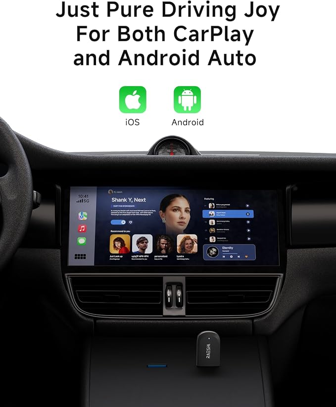 RAESHA Wireless CarPlay Adapter – Mini 2 in 1 Wireless CarPlay Adapter for Both Apple CarPlay and Android Auto – Easy Installation, Clutter-Free, and Seamless Control with Ultra-Fast Connection