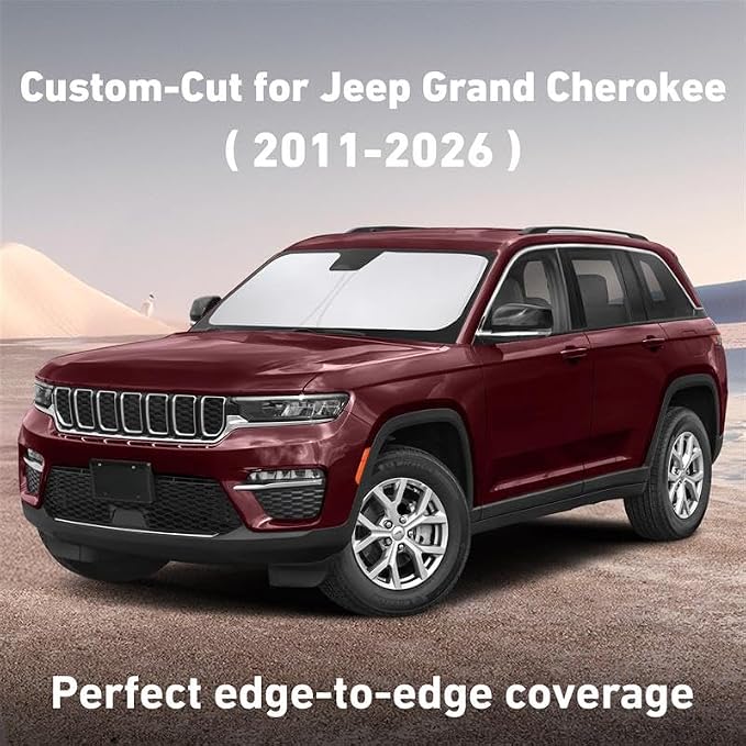 EcoNour Windshield Sunshade for Jeep Grand Cherokee 2011-2024 2025 2026, Sun Visor for Front Windshield & Window Sun Shade Cover, UV Heat Blocker & Protector, Car Accessories