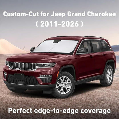 EcoNour Windshield Sunshade for Jeep Grand Cherokee 2011-2024 2025 2026, Sun Visor for Front Windshield & Window Sun Shade Cover, UV Heat Blocker & Protector, Car Accessories