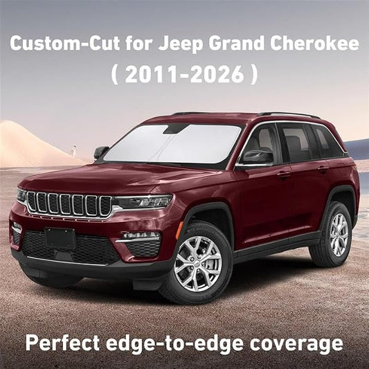 EcoNour Windshield Sunshade for Jeep Grand Cherokee 2011-2024 2025 2026, Sun Visor for Front Windshield & Window Sun Shade Cover, UV Heat Blocker & Protector, Car Accessories