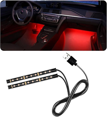 povtii Car LED Strip Light, 24 LED RGB Auto Under Dash Interior Atmosphere Lights, USB Vehicle Decorative Lamp Ambient Night Light Strip, Lighting Kit Car Accessories (Red)