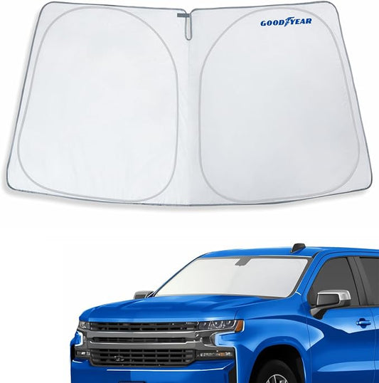Goodyear Foldable Windshield Sunshade for Chevrolet (Chevy) Silverado 1500 2019-2026, Truck car Accessories, Sunshade Cover, Sun Shade Car Windshield, Window Sun Blocker - GY008220