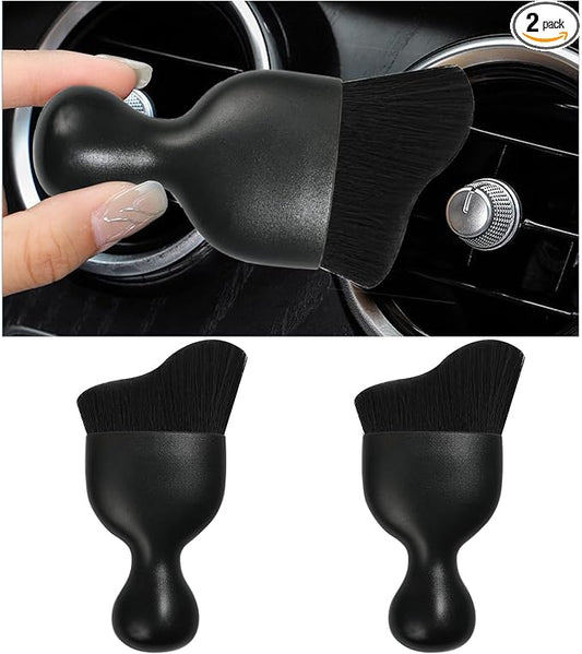Dickno 2PCS Car Interior Dust Brush, Soft Scratch Free Auto Detailing Brushes, Universal Vehicle Interior Cleaning Tool for Automotive Dashboard, Air Vents, Leather (Black)
