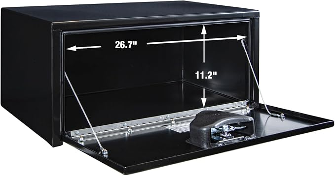 Buyers Products 1703303 Black Steel Underbody Truck Tool Box – 14 x 16 x 30 Inch - Truck Bed & Underbelly RV Storage Box, Locking T-Latch, Weather-Resistant, Heavy-Duty Flatbed Job Box, Made in USA