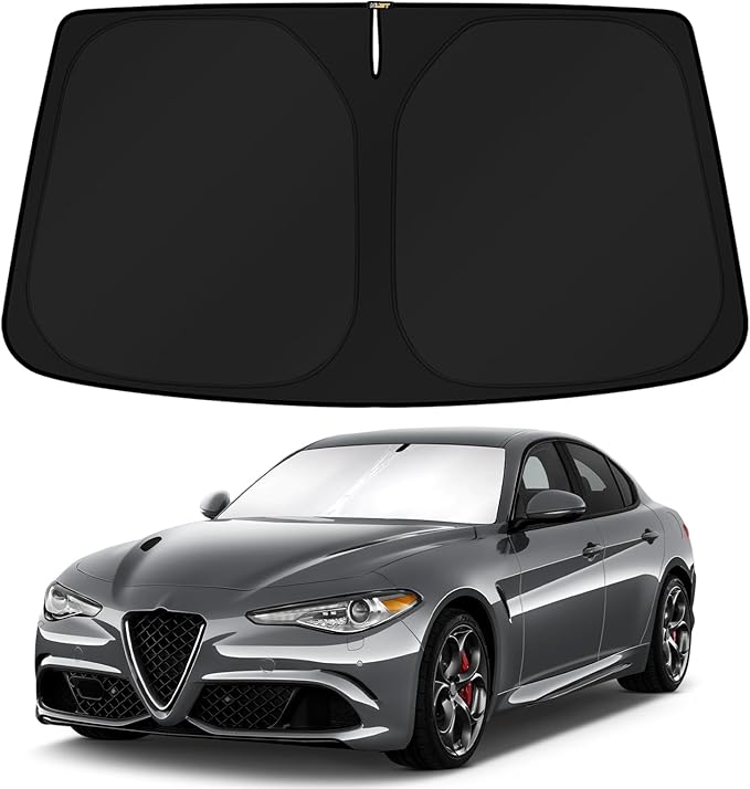 KUST Windshield Sun Shade for Alfa Romeo Giulia 2016-2024 2025 2026 Romeo Accessories Custom Fit Sunshade Sun Visor Protector Foldable Blocks UV Rays Keep Your Car Cooler