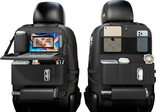 XDV Car Seat Organizers,Multi-functional Back Seat Protectors, Storage Pouches, Child kicking prevention and Tray Holders (for Cars, Kids, Seat Back and Rear Seats) (Black, 2 Pcs)