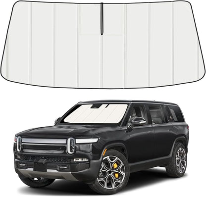 Windshield Sun Shade for Rivian R1S/R1T 2022-2026, Front Window Visor Accessories, Folding Design Blocks Heat & UV Rays Maintain Cool Interior and Save Space