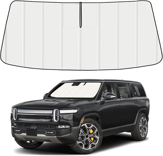 Windshield Sun Shade for Rivian R1S/R1T 2022-2026, Front Window Visor Accessories, Folding Design Blocks Heat & UV Rays Maintain Cool Interior and Save Space