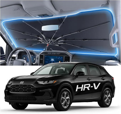 Car Windshield Sun Shade Umbrella for Honda-HR-V Insight 2000~2026(Ice Crystal + Fabric + Black Film), Keeps Car Cool, Foldable Sunshade with Soft Edge, Easy Storage with Bag