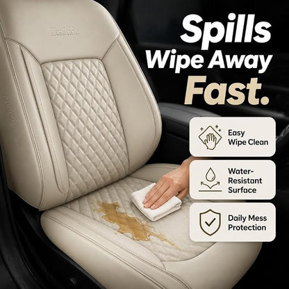 Beige Car Seat Covers Set of 2,Universal Precision Fit Contoured Thick Nappa Leather Full Coverage Seat Protector, Stain Resistant & Non-Slip Automotive Cushion for Most Sedans, SUVs and Trucks Style1