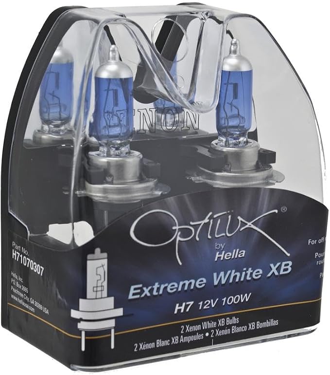 Hella H71070307 Optilux XB Series H7 Xenon White Halogen Bulbs, 12V, 100W, 2 Pack