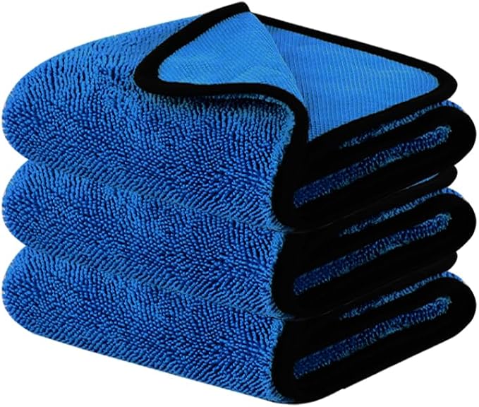 DIAOJIA 3 Pack Microfiber Car Towels (16" x 24"), 500 GSM Double-Sided Absorbent Coral Fleece Cloths for Washing, Drying & Cleaning, Streak-Free & Lint-Free (Blue)