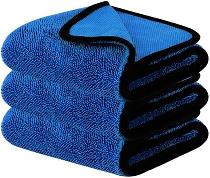 DIAOJIA 3 Pack Microfiber Car Towels (16" x 24"), 500 GSM Double-Sided Absorbent Coral Fleece Cloths for Washing, Drying & Cleaning, Streak-Free & Lint-Free (Blue)