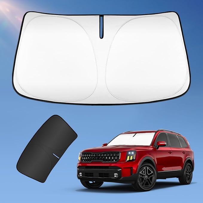 Sun Shade Sunshade for Kia Telluride 2025 2020-2024 Windshield Cover, 4-Layers Sun Shield 250T Silver Sun Visor Foldable Front Window Shade Blocks UV Rays Car Accessories