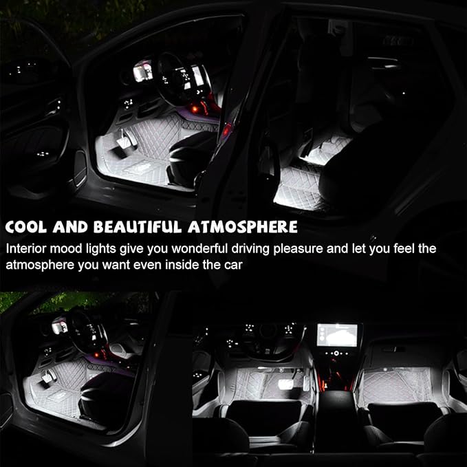 povtii Car LED Strip Light, 24 LED RGB Auto Under Dash Interior Atmosphere Lights, Cigarette Lighter Decorative Lamp Ambient Night Light, Universal Lighting Kit Car Accessories (White)