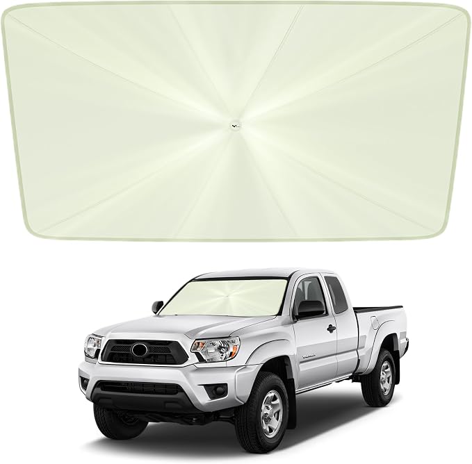 helloleiboo Custom Fit Toyota Tacoma Windshield Sun Shade Umbrella, Foldable 5-Layer Vinyl Coating, Reflective Heat and UV Protection