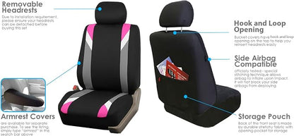 FH Group Front Set Cloth Car Seat Covers for Low Back Car Seats with Removable Headrest, Universal Fit, Airbag Compatible Seat Cover for SUV, Sedan, Van, Pink