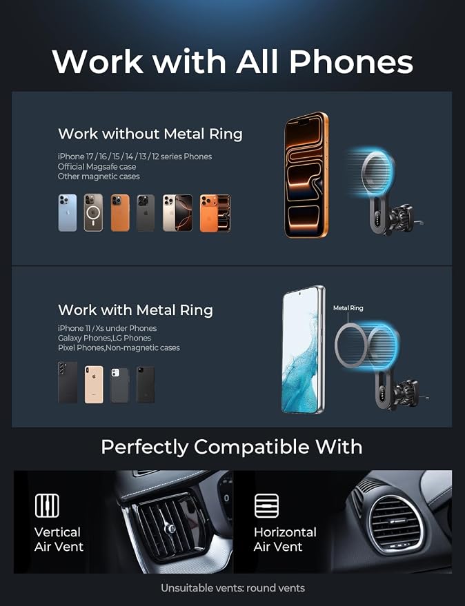 LISEN for MagSafe Car Mount, Magnetic Phone Holder for Car Vent Phone Mount, Air Vent Hands Free Phone Mount, Super Magnetic Phone Mount, Gifts Car Phone Holder Magnetic for iPhone 17 Pro Max 16 15