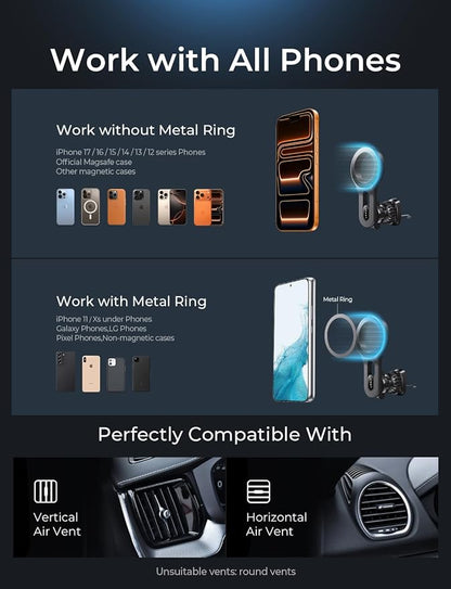 LISEN for MagSafe Car Mount, Magnetic Phone Holder for Car Vent Phone Mount, Air Vent Hands Free Phone Mount, Super Magnetic Phone Mount, Gifts Car Phone Holder Magnetic for iPhone 17 Pro Max 16 15