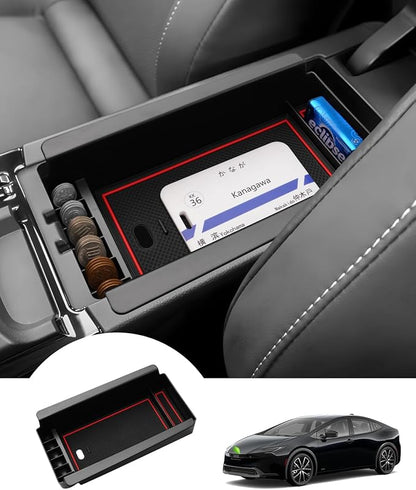 Autorder Center Console Organizer for 2023-2026 Toyota Prius Accessories Armrest Storage Box Secondary Insert Tray with 2 Color Mats