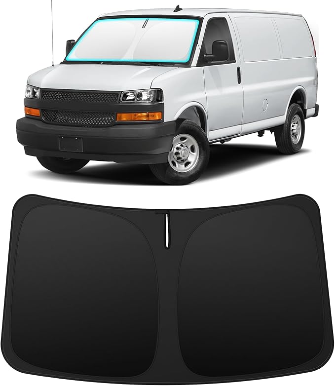 INSAUTO Custom Fit Windshield Sun Shade Accessories for Chevrolet/Chevy Express 1995-2026, Foldable Front Window Sunshade, UV & Heat Reflector, Keeps Interior Cool, Includes Storage Bag