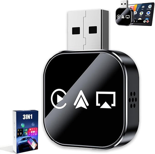 3 in 1 Adapter, 3-in-1 car Adapter (2026 Model), with 2.4/5GHz WiFi and Bluetooth 5.0, Plug and Play for iPhone and Android (Black,for iPhone)