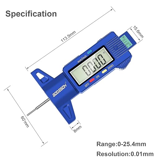 GODESON Tire Tread Depth Gauge, Digital Tire Tread DepthGauge in Inch/MM with Large LCD Display and Tire Tread Depth Measuring Tool for Cars,Trucks,Moto(Blue)