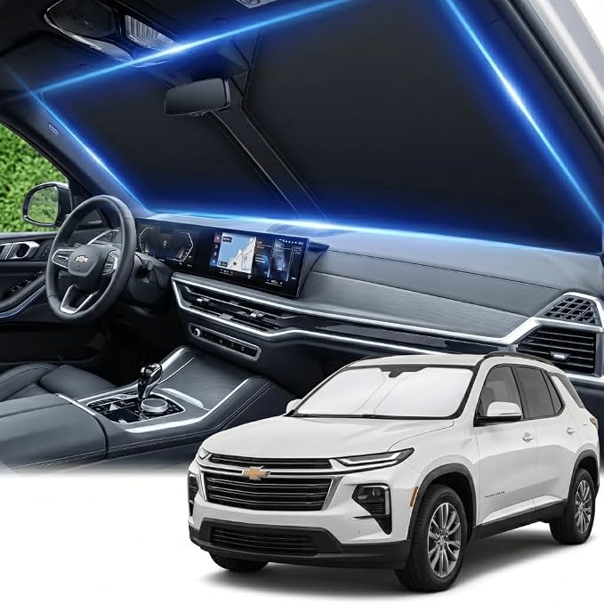 Windshield Sun Shade for Chevy/Chevrolet Traverse 2018-2024 2025 2026 Sunshade Front Window Shade Custom Fit Traverse Accessories Sun Visor Foldable Shade Blocks UV Rays Accessories