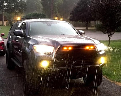 iJDMTOY 4pc Set Smoked Lens Front Grille Lighting Kit Compatible with 2016-2023 Toyota Tacoma w/TRD Pro Grill ONLY, Includes (4) 4-SMD 2500K Amber LED Light Assy & Wiring Harness