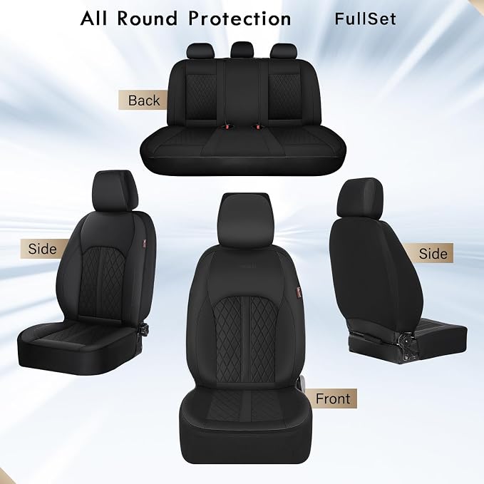 Coverado Universal Leather Seat Covers Full Set for 5 Seats – Waterproof, Durable All-Weather Protector for SUV, Pickup Truck, Sedan, Black